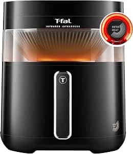 T-fal Infrared Air Fryer, 2x Faster Than Traditional Heating*, Large Air Fryer Dehydrator Combo, 8 Cooking Functions, Window With Light, No-Shake Technology, Dishwasher Safe, 1800W, Black