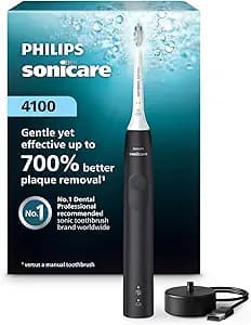 Philips Sonicare 4100 Series Electric Toothbrush - Sonic Toothbrush with Advanced Sonic Technology, Pressure Sensor, Two Intensity Settings, Smartimer & Quadpacer, Black, Model HX3681/24