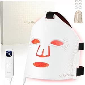 LED Face Mask, Red Light Therapy Mask, Four Modes Blue Light Therapy, Face Zone Maping, Remote Control, 4000mAh, Storage Bag, Head Straps, Eye Pads(S/M/L), Gift for Wife, Girls(White)