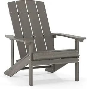 Flash Furniture Charlestown Indoor/Outdoor Faux Wood Adirondack Chair, Weather-Resistant Polyresin Patio Adirondack Chair with 350-lb. Static Weight Capacity, Gray