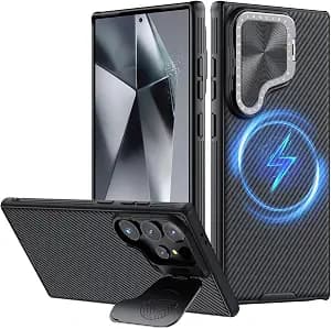 Nillkin for Samsung Galaxy S24 Magsafe Case with Kichstand Camera Cover, [Built-in Magnets], [2-in-1 Lens Cap&Kichstand], Magnetic Case for Galaxy S24 6.2" 2024, Black