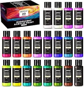 ARTFLY Iridescent Acrylic Paint Set, 20 Chameleon Colours in 2oz/60ml Bottles, Changeable Acrylic Paints, Changeable Colors Perfect for Artists and Beginners on Canvas, Rocks, Wood, Fabric