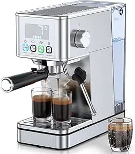 Espresso Machine 20 Bar, Stainless Compact Espresso Maker with Steam Milk Frother, 57.5OZ Water Tank, Touch Screen Indicator of Making Time, for Latte, Cappuccino, Silver Give to Family 2026