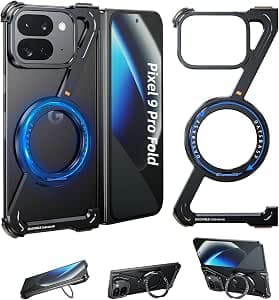 Z Shape Frameless Case for Google Pixel 9 Pro Fold, with 360° Rotating Magnetic Stand, Mobile Phone Case, Anti-Scratch Shockproof Protective Case for Google Pixel 9 Pro Fold Bumper Cover Case (Black)