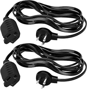 Elecan Flat Plug Extension Cord 8 Ft 2 Pack with Slim Space-Saving Plug Design, Thin Flat Cable Low Profile Power Cord 3 Prong Grounded Wire, 16 Gauge 13 A/125 V-Black-ETL Certified