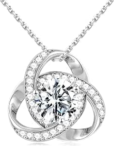 MOOSEA Love Knot Moissanite Necklace for Women, 1-3 ct D Color VVS1 Clarity 925 Sterling Silver Moissanite Pendant Necklace Anniversary Birthday Christmas Gifts for Women Wife Mom Girlfriend