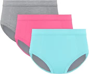 Hanes Girls' Absorbency Briefs Underwear, 3 Pairs, Confident Nights Cotton Overnight Underwear for Girls