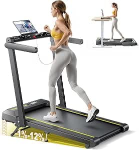 TOPUTURE Walking Pad Treadmill with 12% Incline, 4 in 1 Folding Treadmills for Home/Office, 10MPH Under Desk Treadmills, 2.5HP Portable Treadmill, Dual LED Screen, App, Bluetooth Speaker