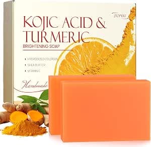 Kojic Acid Soap for Hyperpigmentation - 2 Bars with Turmeric, Hyaluronic Acid, Collagen & Vitamin C for Hyperpigmentation - Face & Body Wash for Men & Women, Vegan Skincare