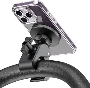 Magnetic Phone Holder Clamp Mount – 20 x N52 Strong Magnet Mount for Gym, Spin Bike, Treadmill, Stroller, Handlebar, Shopping Cart, Golf Cart – Compatible with Mag-Safe iPhone 12-17 Series