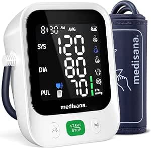Blood Pressure Monitor with 2x199 Sets Memory, Medisana Automatic Upper Arm Blood Pressure Monitor for Home Use, 4.5" Color LED Backlit Display, Adjustable Large Cuff, Home Hypertension Detector