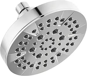 Delta 6-Setting Chrome Shower Head with High Pressure Spray, 6 Inch Round Shower Head, Showerheads, 1.75 GPM Flow Rate, Chrome 52535