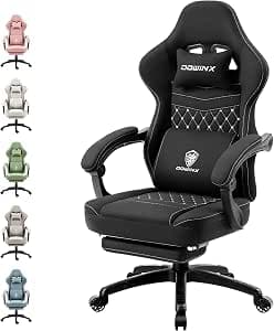 Dowinx Gaming Chair Fabric Office Chair with Pocket Spring Cushion, Massage Gamer Chair with Headrest, Ergonomic Racing Gaming Chair with Footrest (Black)