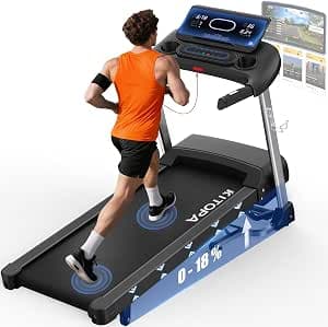 KITOPA Foldable Treadmill with Auto Incline 18%, 20 km/H Treadmills for Home Gym, 7HP Quiet Motor, Heart Rate, LED Display Running Machines for Heavy People 180KG