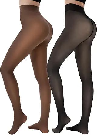 HONGTEYA 2 Pairs Fleece Lined Tights Women - Warm Sheer Pantyhose Fake Translucent Tights Winter Thermal Leggings
