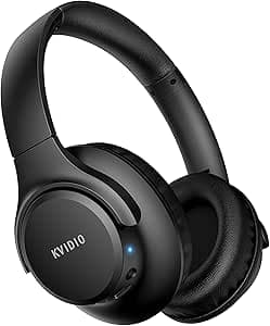 KVIDIO Bluetooth Headphones Wireless Over Ear 65h Battery Wired & Wireless | 65h battery|BT 6.0|Wired & wireless|Foldable & light|Deep bass|Built-in mic|Travel, work, home|PC & phone|Black|HiFi|Gift