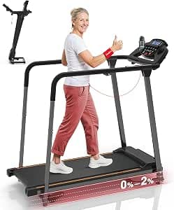 Redliro Walking Treadmill for Seniors - Foldable Senior Treadmill with 0%-2% Incline, Long Handrails - 300 lbs Capacity Home Recovery Fitness Exercise Machine for Elder, Mute & Quick Speed Button