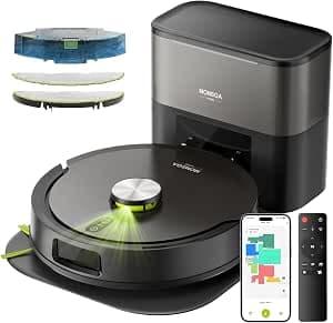 MONSGA Robot Vacuum with Mop Self Emptying, 8000Pa Suction, Lidar Navigation, Dual Anti-Tangle, Protective Charging Base Pad, 90 Days Hands-Free, APP/Remote/Voice Control, for Hard Floors and Carpets