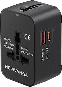 Travel Adapter USB C, Universal All in One Worldwide Travel Adapter Fast Charge GaN PD3.0 Type C USB-A Quick Charging Ports Power Converters Wall Charger AC Power Plug Adapter for USA EU UK AUS Black