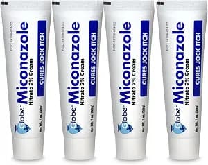 Globe Miconazole Nitrate 2% Antifungal Cream, 4 oz Tube, 4 Pack | Athlete's Foot Care, Jock Itch Care, Ringworm Care, Antifungal Formula, Smooth Application, Large Tube Size, Easy Storage