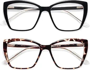 AMOMOMA Trendy TR90 Oversized Blue Light Reading Glasses Women,Stylish Square Cat Eye Glasses AM6031