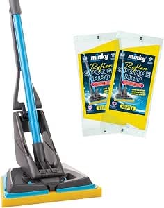 Minky Reflex Mop with 2 Refills, Super Absorbent & Long-Lasting Sponge, Deep Clean Sponge Mop for Floor Cleaning, Powerful Wringing Action, Durable & Long-Lasting