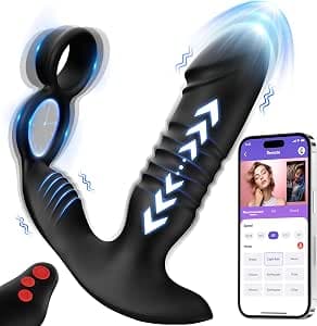 Adult Male Sex Toys for Men's Sex – Anal Prostate Massager with Dual Cock Ring, Vibrating Butt Plug Anal Beads, 7 Thrusting & Vibrating Modes G Spot Vibrator Couples Catheters & Sounds