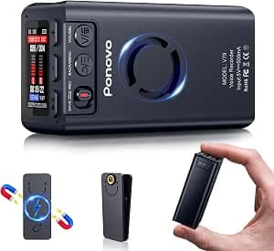 64 GB Magnetic Voice Recorder 45 Days Continuous Recording, Ponovo Digital Voice Recognition Voice Recorder with Clip, 6000 mAh Intelligent Noise Cancelling Mini Recording Device with Password for Meeting