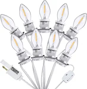 Meonum Christmas Accessory Cord with 9 LED Bulb, C7 Christmas Village Light Cord with Two Spare Fuse, Blow Mold String Lights with Switch, Xmas Decoration for Xmas Village Houses Salt Lamp