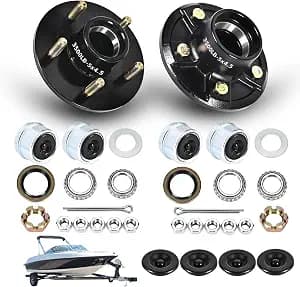 2 Sets 3500 lb 5 Lug Boat Trailer Hub, 5 on 4.5" Trailer Idler Hub Kit | Trailer Hubs Fit Diameter 6.34", 1-1/16" to 1-3/8" #84 Tapered Spindle, Trailer Wheel Hub Assembly (Only for Tapered Spindle)