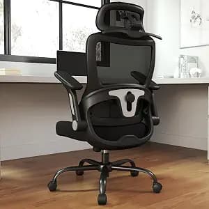 Ergonomic Office Chair, High Back Home Desk Chair with Adjustable Lumbar Support, Headrest, Flip-Up Arms, 90-135° Tilt Lock and Wide Cushion, Big and Tall Mesh Computer Seating with Wheels