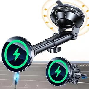 Coolpow for MagSafe Car Mount Charger【Ultra Magnet】Magnetic Phone Holders for Your Car Charger【Windshield+Vent+Dash】Magnetic Wireless Car Phone Holder Charger Car Mount for iPhone 17 Pro Max 16 15 14