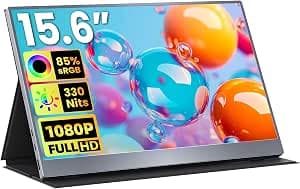 Upperizon Portable Monitor 15.6 Inch FHD 85% sRGB 60Hz IPS HDR HDMI USB-C Travel Monitor for Laptop, MacBook, PC, Surface PS5, Xbox, External Display with Case and Speakers