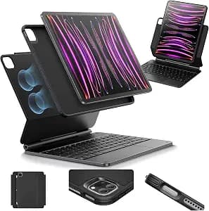 ESR iPad Pro 12.9 Case with Keyboard, Easy-Set Magnetic Stand, Portrait/Raised Modes for iPad Pro 12.9 (6th/5th/5th/3rd), Removable Protective Case, Rebound 360 Series, Black