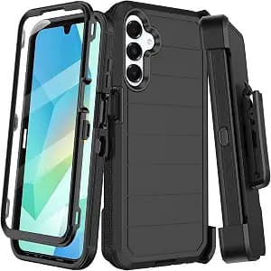 for Samsung Galaxy A16 5G Case with Belt Clip Holster,Built-in Screen Protector,Heavy Duty Shockproof Drop Protection Military Grade Full Body Rugged Durable Phone Cover (Black)