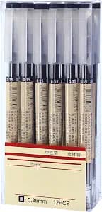 Chinco 12 Pieces 0.35 mm Black Gel Ink Pen Japanese Stationery Extra Fine Chinese Ballpoint Pen for Office School Korean Stationery Supply