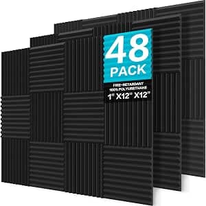 JBER 48 Pack Acoustic Foam Panels, 1" x 12" x 12" Soundproofing Soundproofing Fire Retardant Acoustic Padding Soundproofing Foam Panels (Black)