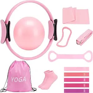 Pilates Ring Set for Women, Pilates Equipment with 5 Resistance Bands & Accessories, Pilates Ball, 14'' Magic Circle Hoop, Pilates Starter Kit for Beginners at Home