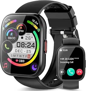 Smart Watch for Men Women Bluetooth Call, 1.85" HD Touch Screen Fitness Watch with Sleep Heart Rate Monitor, 112+ Sports Modes, IP68 Waterproof Activity Trackers for Android iOS, Black