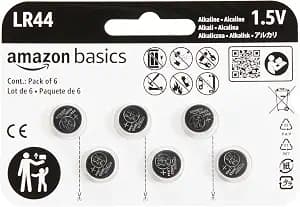 Amazon Basics 6-Pack LR44 Alkaline Button Cell Replacement Battery, 1.5 Volt, Long Lasting Power, Mercury-Free
