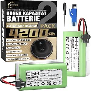 EGR 4200 mAh battery replacement battery compatible with eufy Robovac 11 11S 11C 11S Plus 11S MAX 12 15C 15C MAX 15T 25C 30C G10 Hybrid G30 Edge R500 R450 & Ecovacs Deebot N79 N79S N95 DN. 622 66261-2 pack