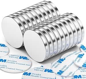 Grtard 16 Pack Neodymium Magnets, Heavy Duty Round Rare Earth Magnets, Super Strong Neodymium Disc Magnets, Strong Magnet with Double Sided Tape (Silver, 24 Pack)