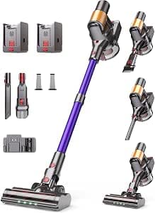 Cordless Vacuum Cleaner, 2 Batteries 120 Mins Runtime, 550W 45KPA Stick Vacuum with Self-Standing, Tangle-Free Brush, LED Display, Vacuum Cleaner for Home Hardwood Floor, Carpet, Pet Hair