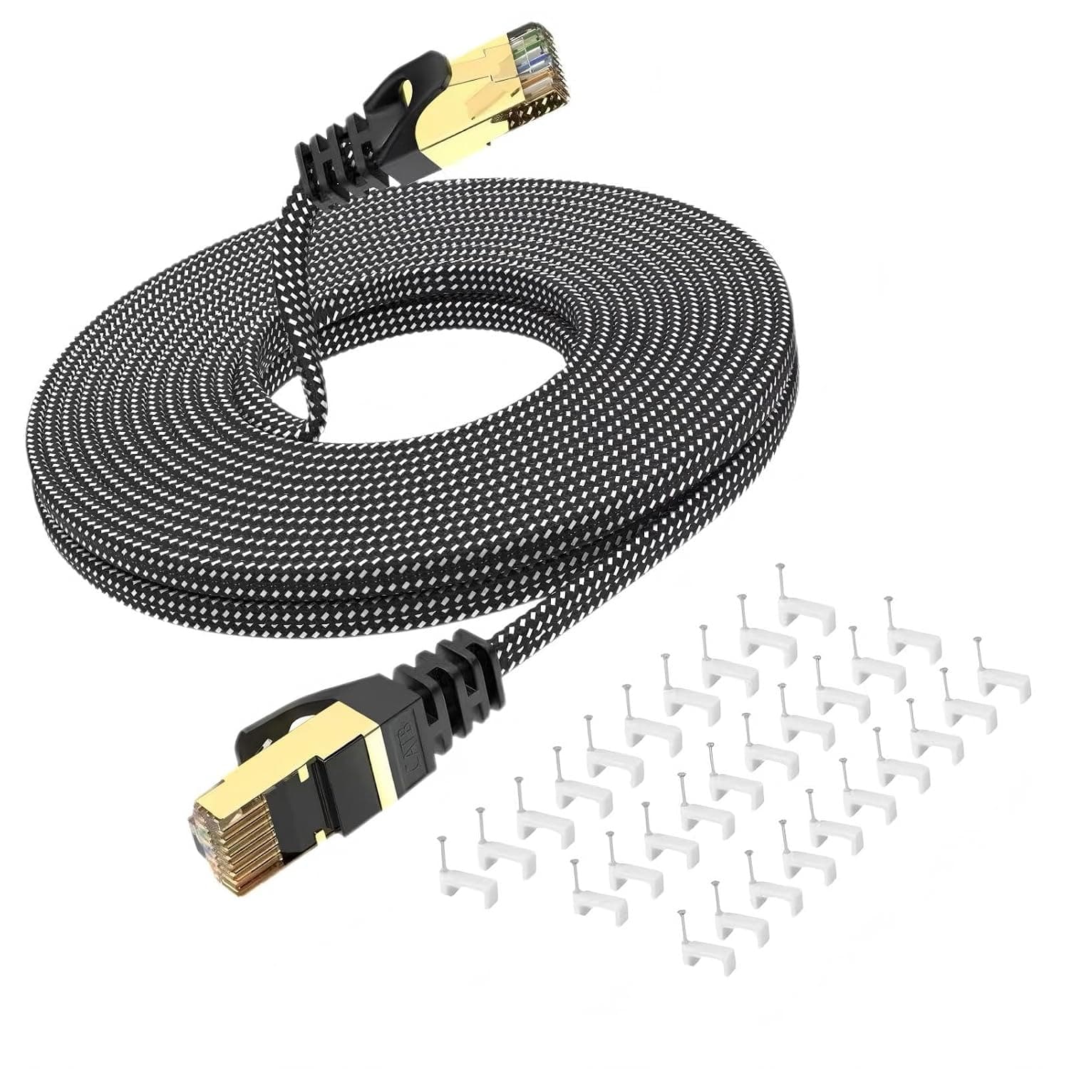 CAT 8 Ethernet Cable 30M, Flat Braided 40Gbps 2000MHz High Speed RJ45 Network Cable for Gaming, PS5, Xbox, Router, Modem, PC, Smart TV
