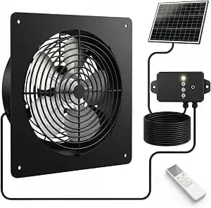 Solar Powered Fan with Battery Backup, 15W Monocrystalline Panel, 12V 4000mAh Control Box, Remote Control, 3 Modes, Adjustable Speed Ventilation Fan for Chicken Coop, Greenhouse, Shed, Attic