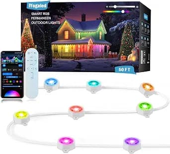Permanent Outdoor Lights for House, 50ft Smart RGB Permanent Outdoor Eave Lights with 63 Scene Modes,IP65 Waterproof LED Holiday Lighting for Party Halloween Christmas Decoration