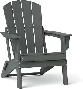 Folding Adirondack Chair, Lightweight & Portable HDPE Patio Chair, All-Weather Space-Saving Foldable Fire Pit Seating for Camping, Backyard, Deck-Grey