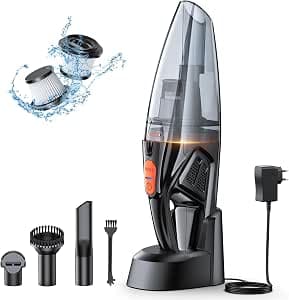Handheld Vacuum Cleaner, Rechargeable 9KPA Powerful Wireless Car Vacuum Cleaner with [Quick Charge Base & LED Light], 2 HEPA Filters, Table Vacuum Cleaners for Sofa/Home/Carpet/Stairs