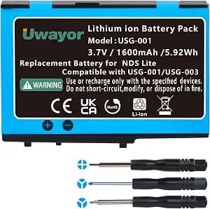 DS Lite Battery, 1600mAh USG-003/USG-001 Replacement Battery for Nintendo DS Lite, NDS Lite, NDSL Game Player with Tool Kit(Not for DSi, DSi XL, DSi LL)