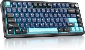 Surmen M75 75% Wireless Creamy Keyboard with Gasket, Pre-lubed Triple Mode Bluetooth Mechanical Gaming Keyboard BT5.0/2.4Ghz/USB with Sound Absorbing Pads Hot-Swap(Deep Sea)